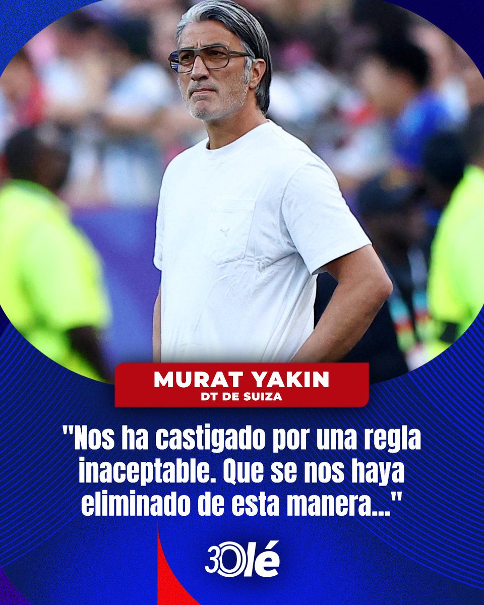 DiarioOle's tweet photo. MURAT YAKIN, DT DE SUIZA, CRITICÓ LA EXPULSIÓN DE EMBOLO 🇨🇭😠

💬 "Nos ha castigado por una regla inaceptable. Que se nos haya eliminado de esta manera... En mi opinión, mis chicos son los héroes"

💬 "No se entiende lo que pasó, lo que hizo al árbitro. Esta regla destruyó el partido"

💬 "No había razón para esa amarilla, repito. Esa situación era que siguiera la jugada y ya"
