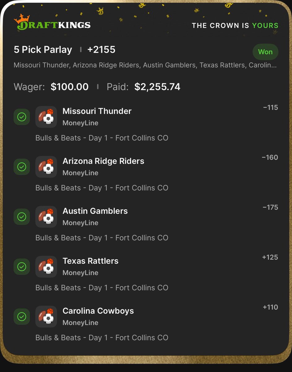 pjwaszk's tweet photo. 5-TEAM PARLAY +2155 ✅✅✅✅✅ https://t.co/NTR9n0eXgD