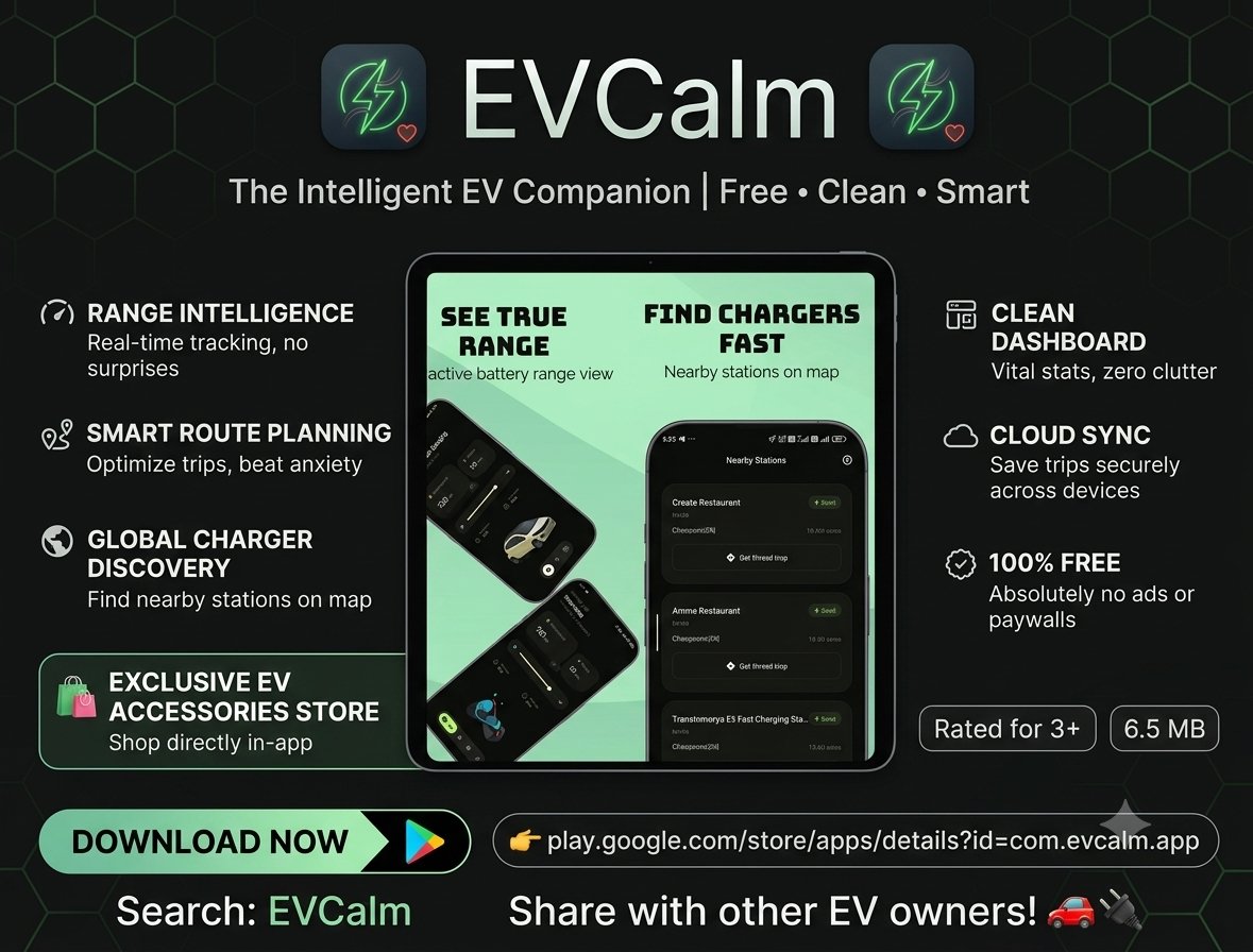 CRYPTO_ELISH's tweet photo. Still getting range anxiety every time you drive your electric vehicle? 🔌 Drop the stress. #EVCalm maps your route, finds reliable chargers, and predicts your battery life in real-time so you can just enjoy the ride. 🚘✨

https://t.co/LT3pDfo8T6
#evcalm #ev #app #playstore https://t.co/VIJb5Kuwh6