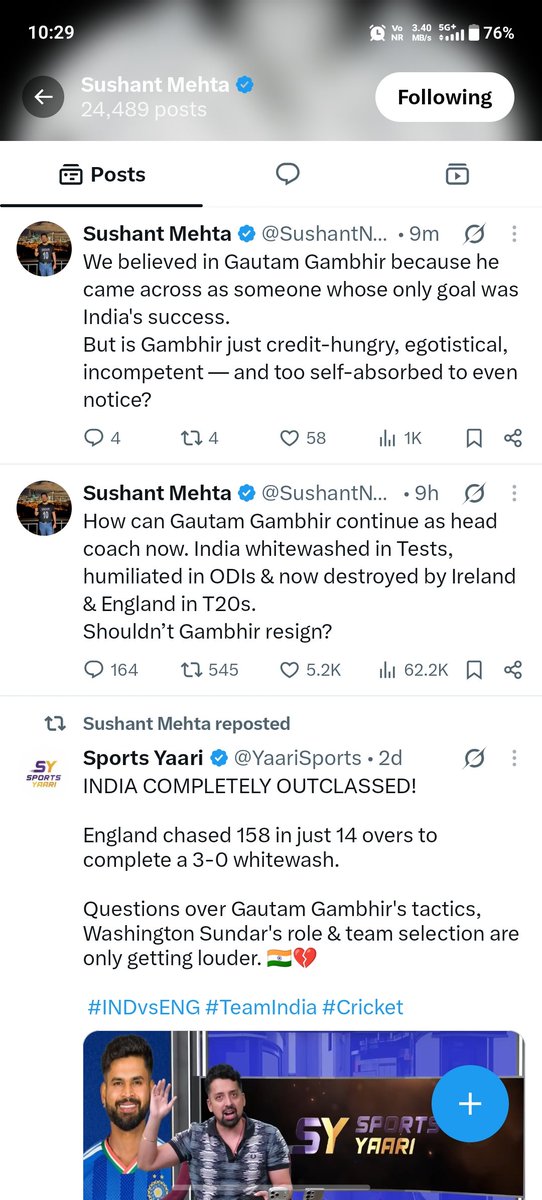 cricketwatch77's tweet photo. 500 posts on Gautam Gambhir

Not a single tweet on Shreyas Iyer ?? https://t.co/WuuLn3MMa2