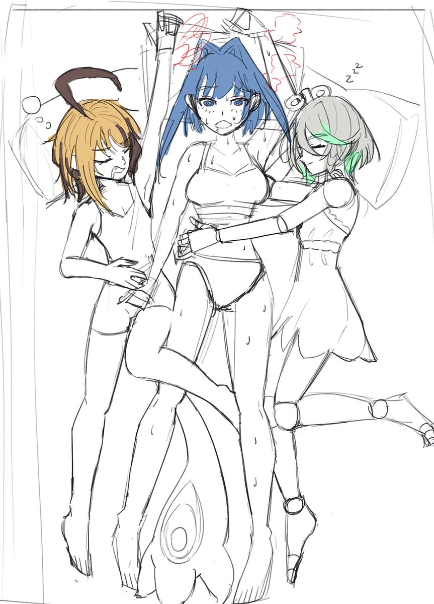 KosmoKami's tweet photo. ive been in a rut after coming back from serendipity but gigi and ceci's story about napping with kronii was very cute (wip) https://t.co/e7wfURdFOQ