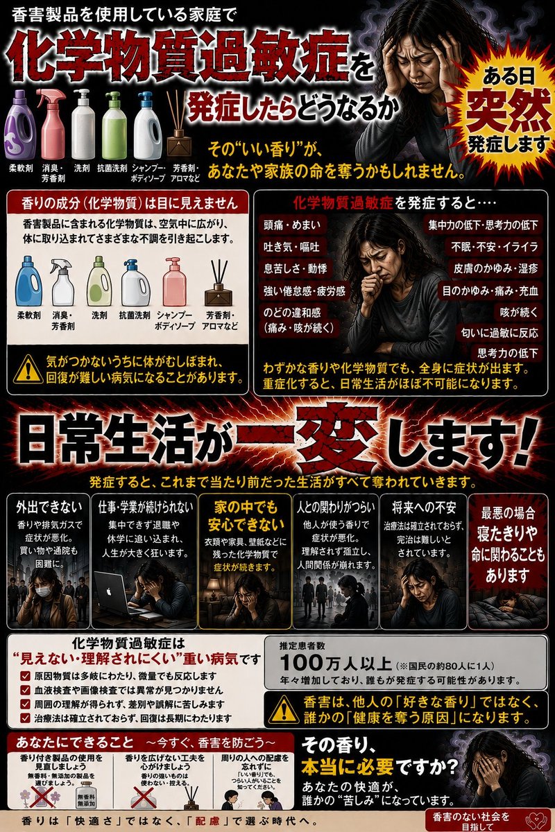 kana_3574_ako's tweet photo. 香害のチラシやポスターってこれぐらい毒々しくないと効果ないんじゃない？
AI生成です。
 #香害は公害 https://t.co/VySwROufej