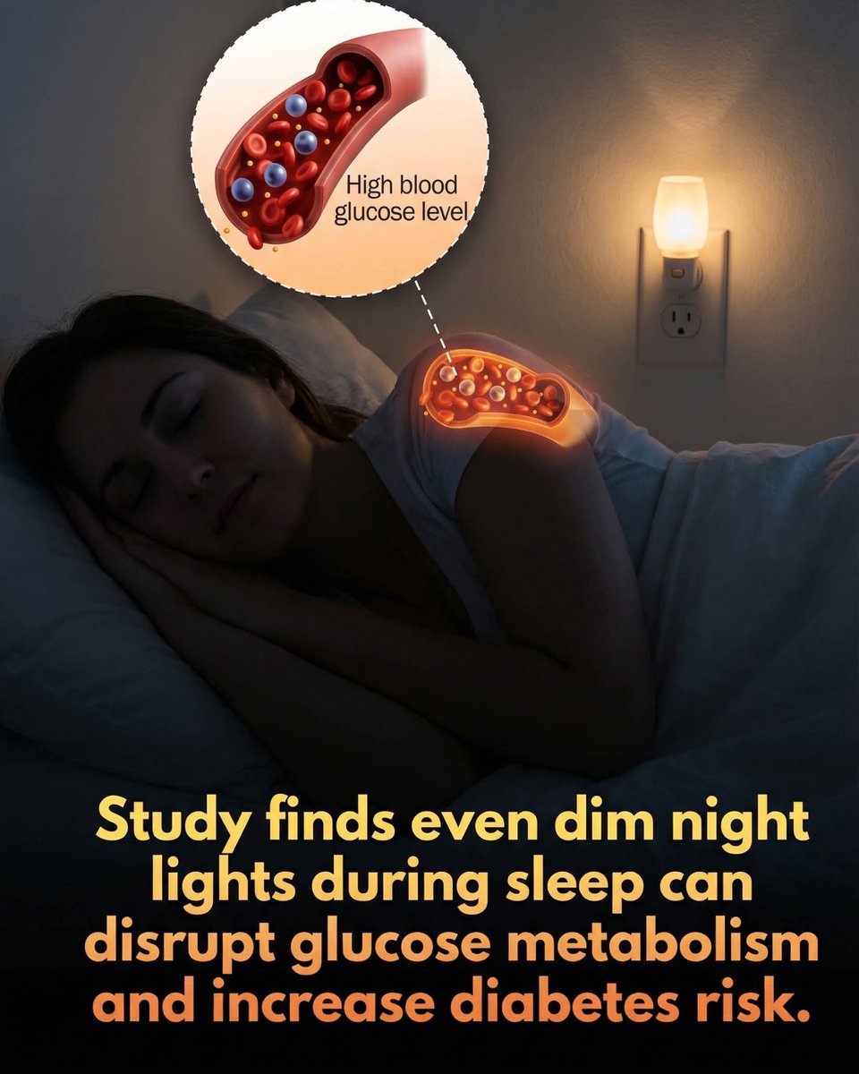 SmartScience's tweet photo. Even dim light during sleep can disrupt your blood sugar levels and significantly increase the risk of diabetes.

Falling asleep with a television on or a soft bedside lamp might seem harmless, but new research suggests these common habits could be sabotaging your metabolic health.

 According to a study published in the Proceedings of the National Academy of Sciences (PNAS), even dim light exposure during sleep disrupts the body’s natural ability to regulate blood sugar. This subtle interference prevents the body from entering the deep, metabolically restorative states needed to maintain healthy glucose levels throughout the night.

The consequences of this disruption extend far beyond a single night of poor rest. Researchers found that persistent exposure to nighttime light increases the risk of insulin resistance, a critical step toward developing type 2 diabetes. These findings highlight how even minor changes to our sleep environment can have significant long-term health implications. To protect your metabolic function, experts recommend sleeping in complete darkness, ensuring your body can properly manage energy and maintain its internal balance.

source: Mason, I. C., Grimaldi, D., Reid, K. J., Warane, M. V., Malkani, R. G., Abbott, S. M., & Zee, P. C. (2022). Light exposure during sleep impairs cardiometabolic function. Proceedings of the National Academy of Sciences.