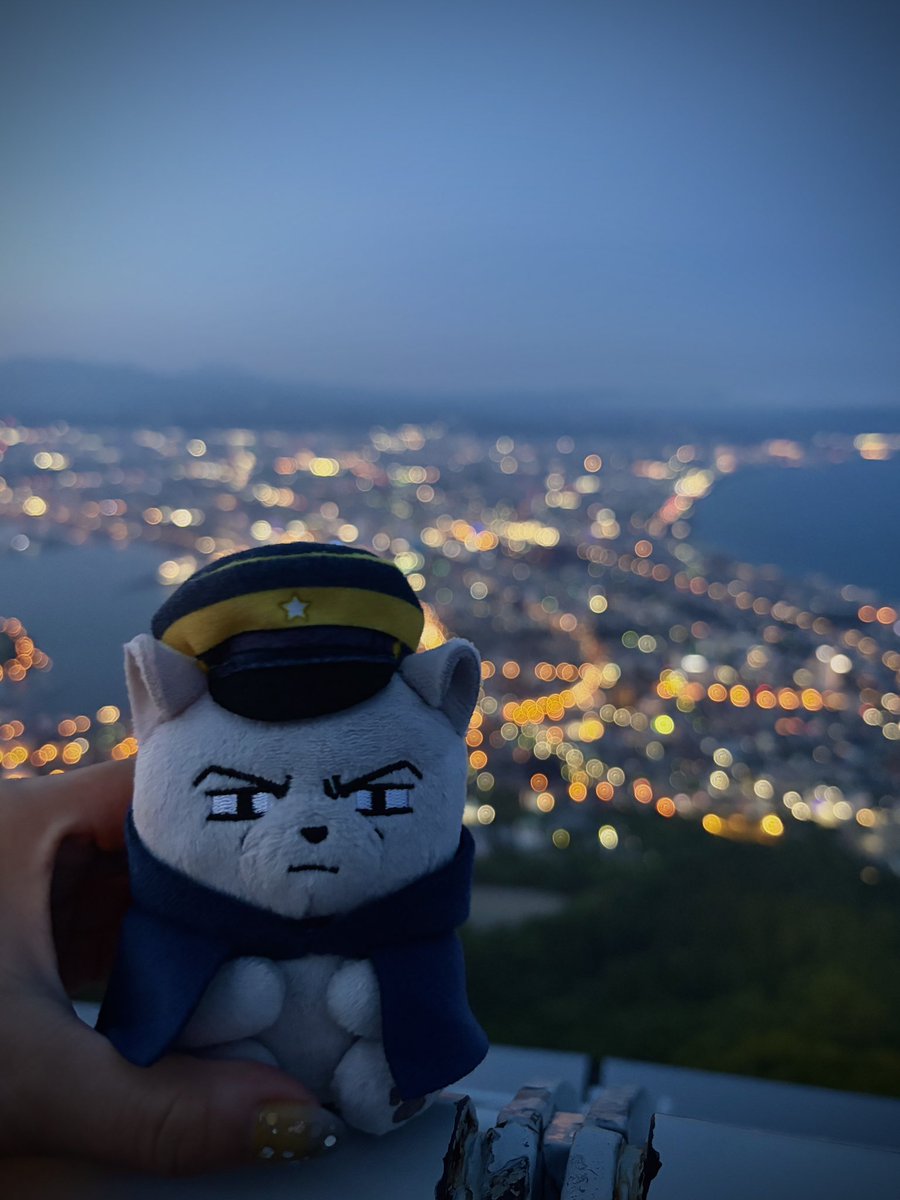 hjmescn's tweet photo. 函館山の夜景🌃
函館駅、五稜郭タワー、五島軒さん、全う桟橋……よく見ると巡った場所や道路がちゃんと鮮明に写っていた！
実際に街を見下ろすと、金カム作中でのあんな場面こんな場所の展開が手に取るように分かる気がして興奮する。
ロープウェイの杉元くんも元気の出る声で大変よかったです🥰 https://t.co/fIwJ1rMFUU