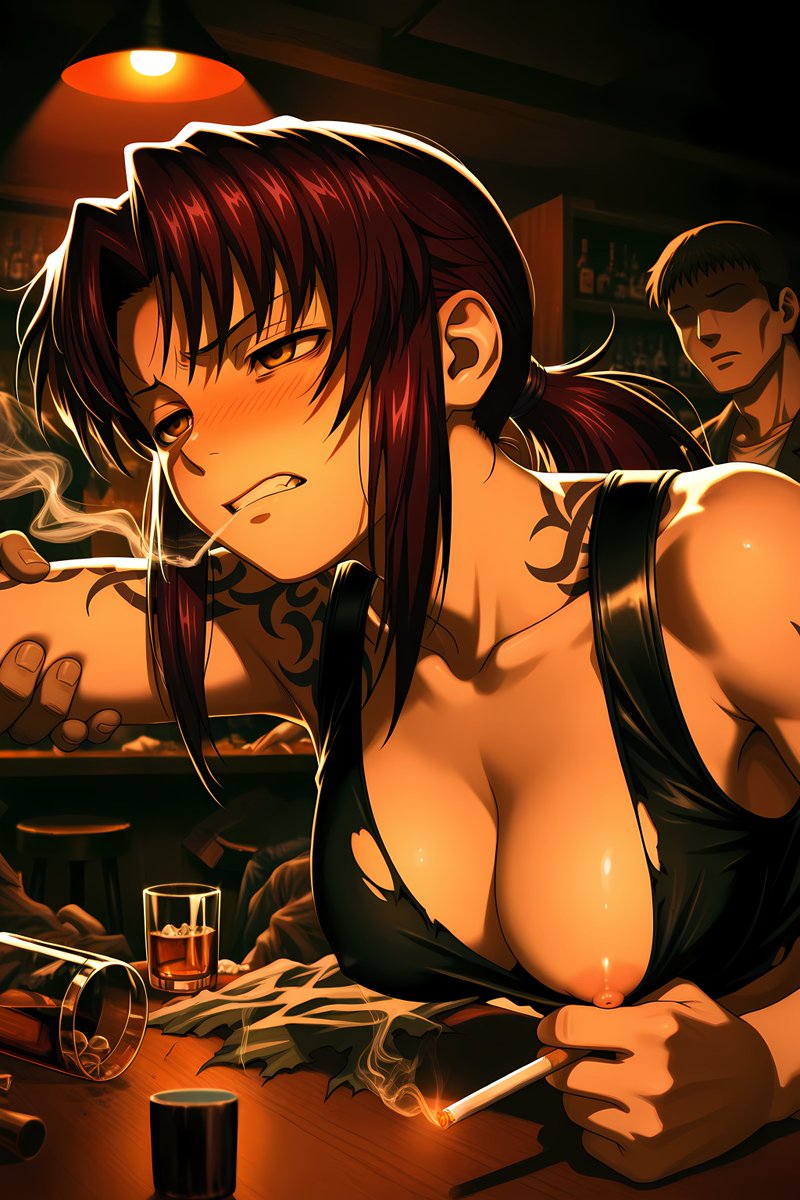alicewanting's tweet photo. Revy making friends at the bar~ https://t.co/3CoymuqUoT