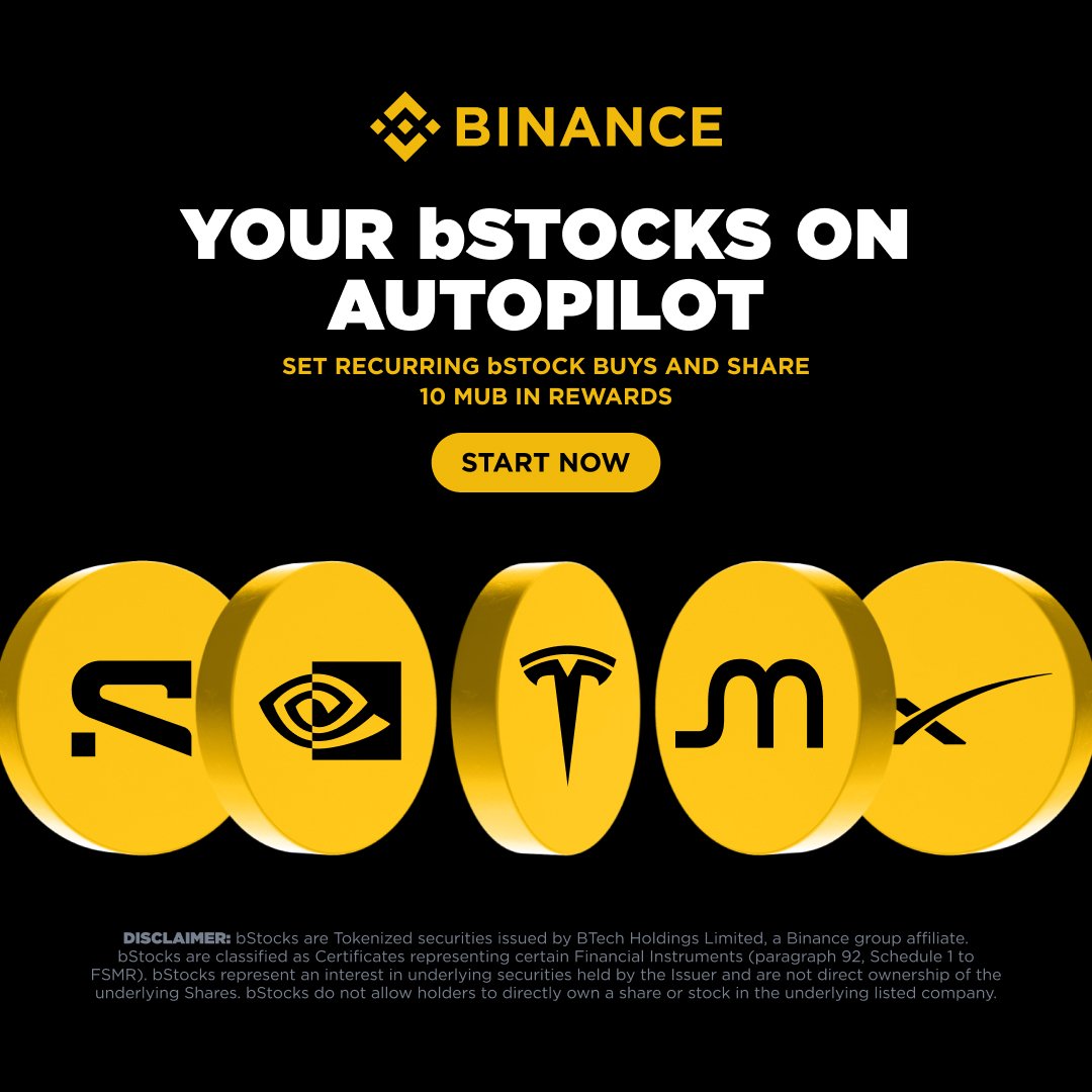 OcrRashid's tweet photo. With Binance Convert, you can now:

🔸 Earn rewards from a pool of up to 10 MUB
🔸Automate recurring bStock transactions with as low as 0.01 USDC

Set it and let it grow. https://t.co/6mvOOJ9t5Q