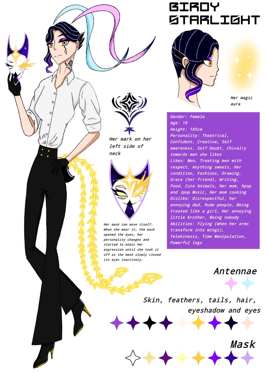 GNamdin's tweet photo. This is my sona, Birdy Starlight 
Birdy is a tomboy who likes boba and men and I like her so much :3 
#artsona https://t.co/6mdqHpa5Vn