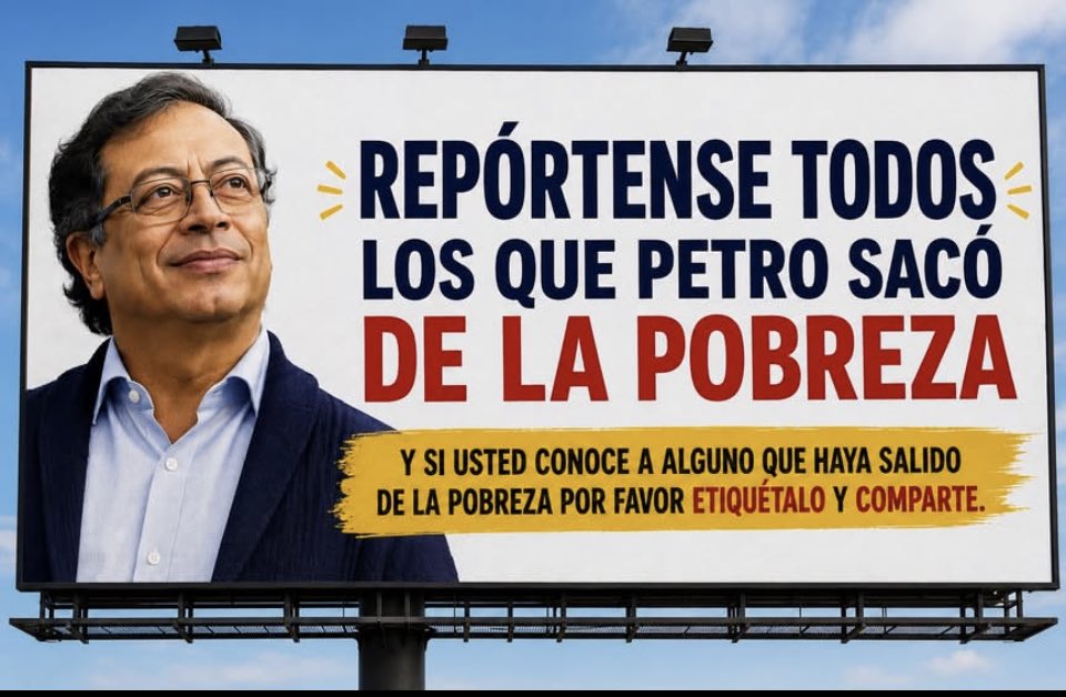 FernanMartinez's tweet photo. Son cinco millones de según Petro pero nadie conoce a ningún ex pobre.- https://t.co/opOGe5wiZt