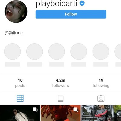 saltineshop's tweet photo. @valerijatrades1 A screenshot of Playboi Carti's Instagram profile in late 2020. https://t.co/L5xsfk3g6Z