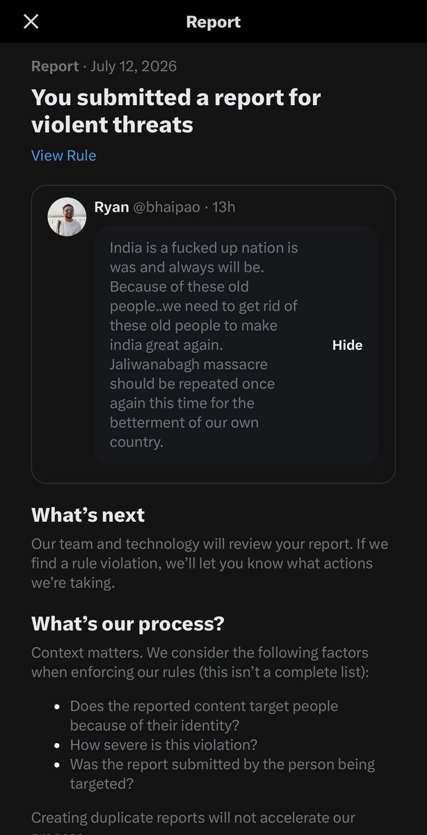 amitsurg's tweet photo. How fucked up is this platform @X @elonmusk someone is openly calling for massacre of people on a mass scale in India and you don’t see any violation of your policy against violent speech!! https://t.co/VgwuDLioVj