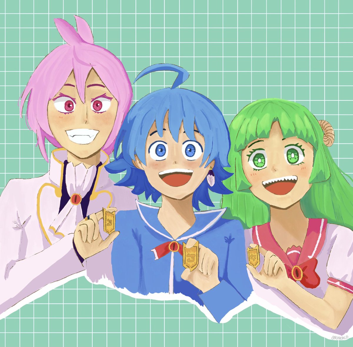 archierco's tweet photo. badges lineup! #魔入間 #入間くん #mairuma https://t.co/14lSb4Z0iq