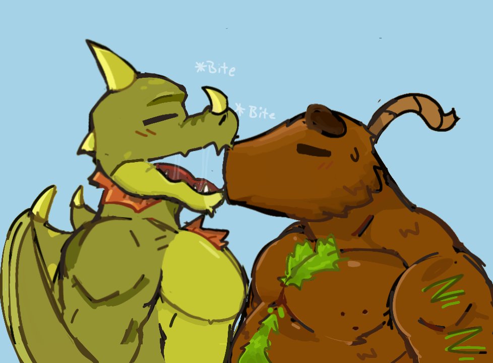 BAnimation9's tweet photo. Sadly, they cant kiss normaly so instead, snapdragon softly bites coconut cannon as a way to "kiss" him. -w- https://t.co/fXQCgX01sj