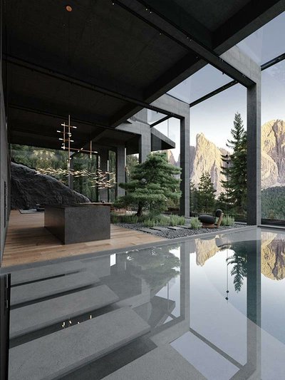saltineshop's tweet photo. @aurearch A mountainside home in the Dolomites, Italy, visualized by Arash Sheikholeslami, featuring the Pacha Lounge Chair https://t.co/Eb4C38HuCO