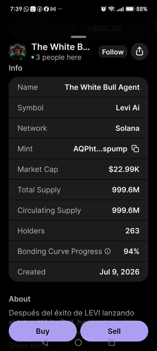 WhiteBullAgent's tweet photo. 🚨 94% BONDED 🚨

Only 6% left… 👀

The real question isn’t whether $LEVI AI is getting close…

The question is: what happens when that final 6% disappears? 😏🔥

263 holders.
Chart looking STRONG. 📈
Momentum building.
Bonding curve almost complete. ⏳

Are you watching… or are you about to watch from the sidelines? 👀🐂

94% ➡️ 100% loading… ⏳🔥

#LEVIai #Solana #PumpFun #Crypto