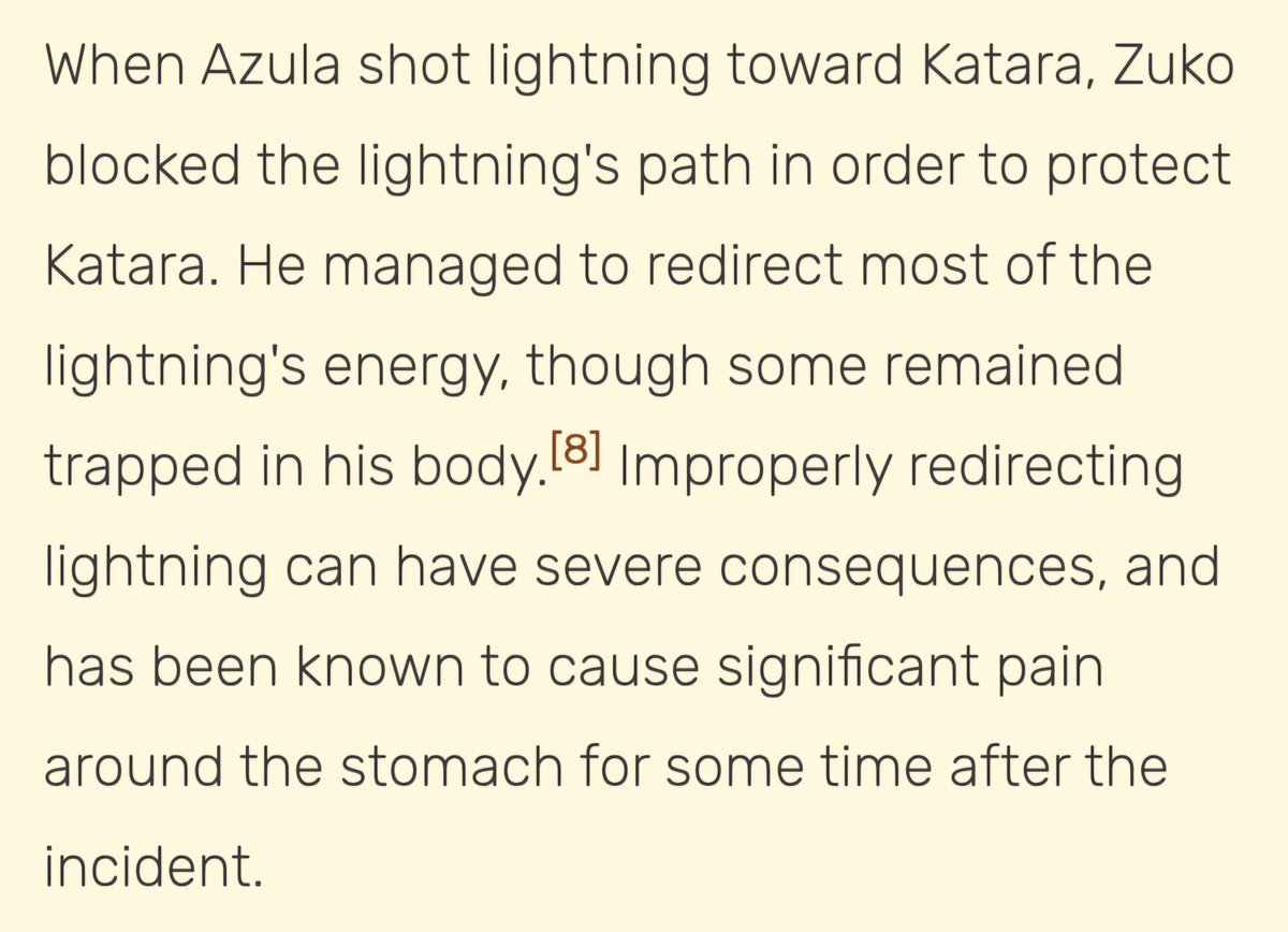 jiwecad756's tweet photo. @zoros_navigator Most of the lightning was redirected away into the sky, but afterwards, Zuko is on the ground crackling with the lesser remaining electricity. He failed to redirect it all due to being ungrounded and catching some of the hit in his torso.

Source: https://t.co/7zXhe8p9oU https://t.co/KWeo4Xnap9