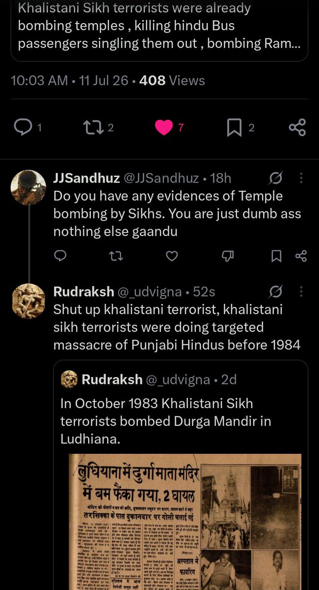 _udvigna's tweet photo. A khalistani living in Australia is triggered why am I telling the stories of atrocities faced by Punjabi Hindus and the bombings of Hindu temples , targeted killings of Punjabi Hindus that too before 1984 and Operation Blue Star.
#Satluj #Punjab #Diljit #Khalistaniterrorists https://t.co/8WkB2KMmUm