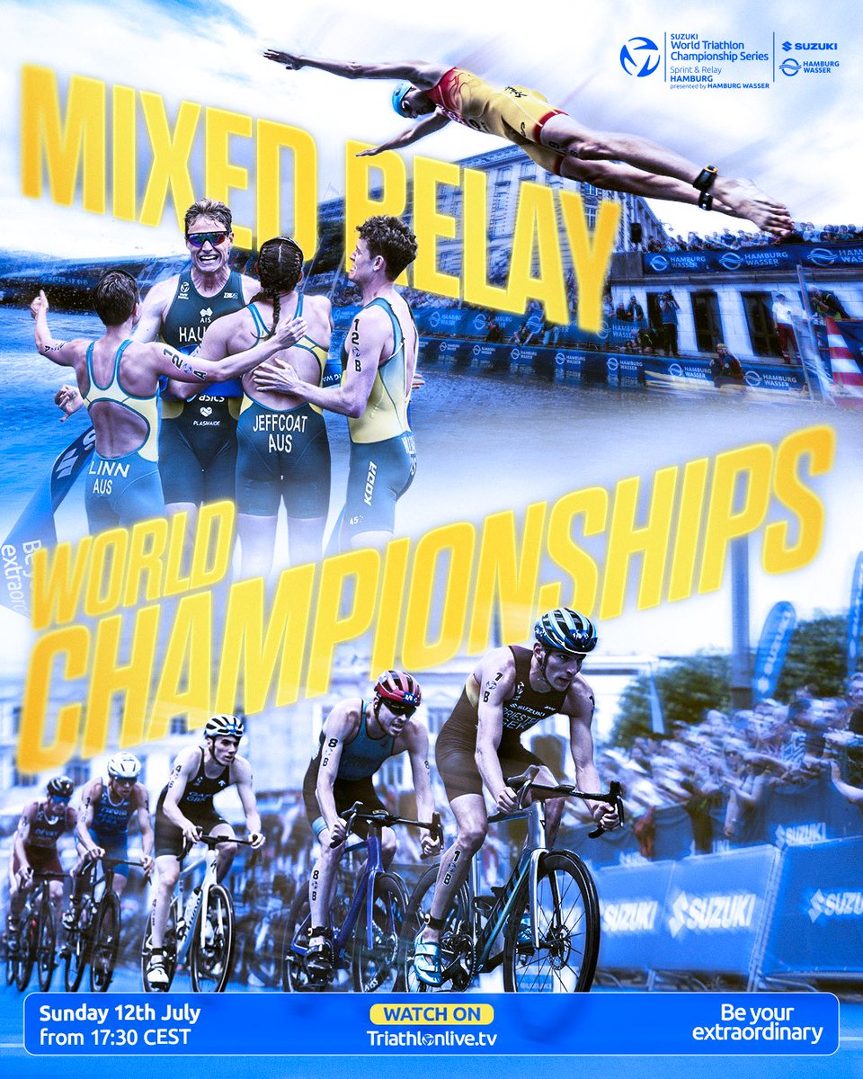 worldtriathlon's tweet photo. OLYMPIC SLOT & WORLD TITLE ON THE LINE
Race day part βοΈ
Which country will claim the 2026 title of mixed relay world champions and the first coveted team slot to the @Olympics?
Find out in TriathlonLive πΊ today at 17:15 CEST.
#Triathlon #WorldChampionships #MixedRelay https://t.co/n6k4J2dAg5