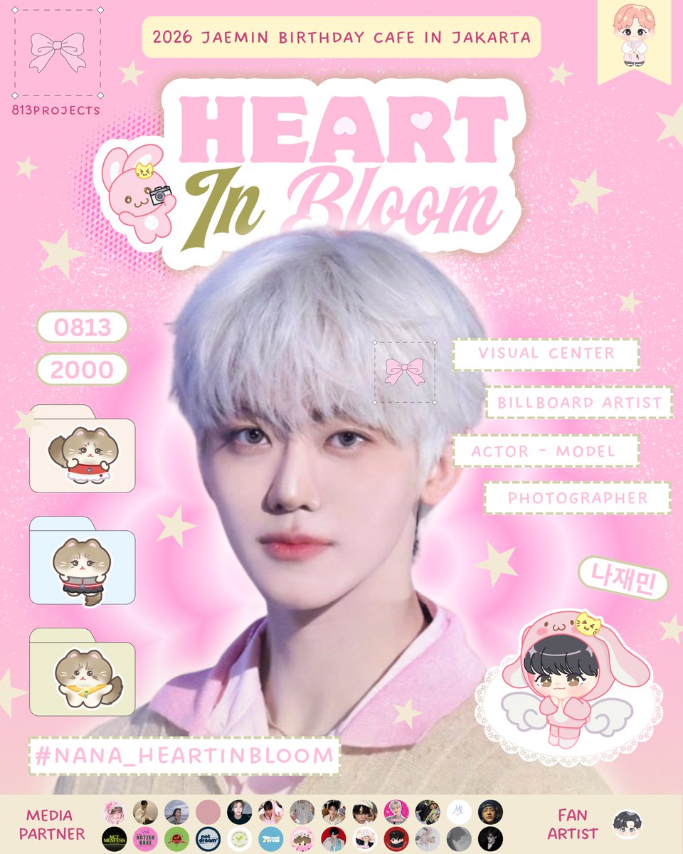 813projects's tweet photo. 𑣲⋆ 𝗛𝗲𝗮𝗿𝘁 𝗶𝗻 𝗕𝗹𝗼𝗼𝗺 𝗝𝗮𝗸𝗮𝗿𝘁𝗮 🌸
— Jaemin Birthday Cafe Event

. ݁₊ ⊹ . ݁˖ . ݁

🗓 August 16, 2026
📍 Pungbu Korean BBQ, South Jakarta 
🎊 RSVP Opens 12 July ★ 19.00 WIB

#NANA_HEARTINBLOOM
#JAEMIN #재민 #ジェミン https://t.co/cy6aBf4Ksn
