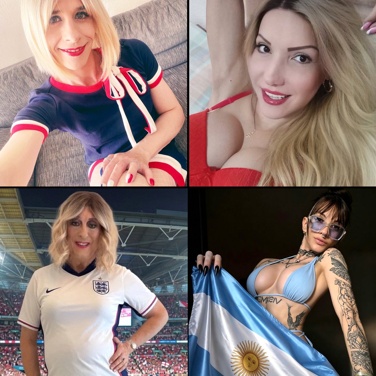 XXXavierDJ's tweet photo. WORLD CUP SEMI FINALS 🏆⚽️🏳️‍⚧️ 

@EFrenchsissy🇫🇷 - 🇪🇸@BiaSpencerX1 
@GoddessLeslieM🏴󠁧󠁢󠁥󠁮󠁧󠁿 - 🇦🇷@angiefoxvip 

What are your predictions? https://t.co/wJiqLoT9vP