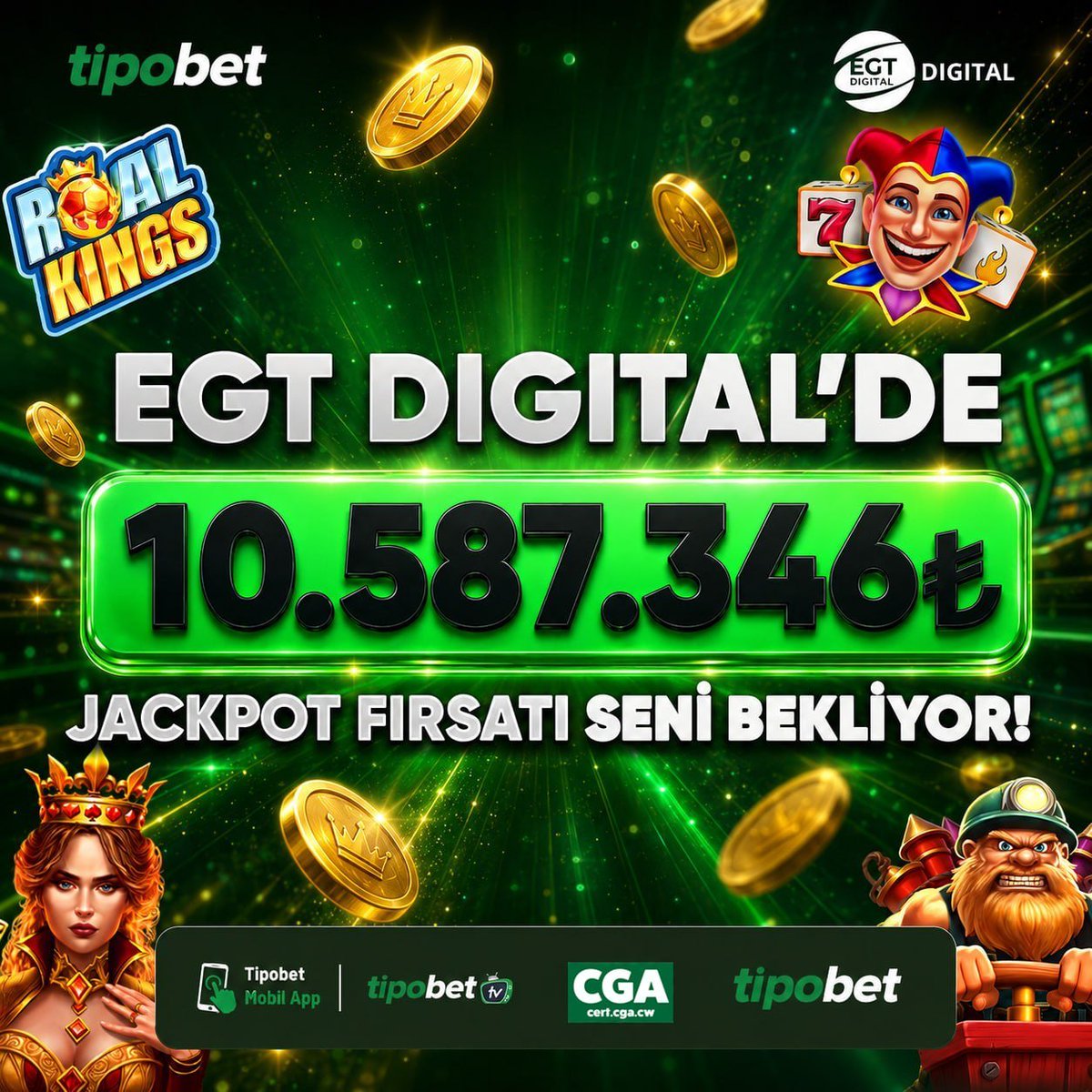 tipobetcomlive's tweet photo. 🔥 EGT Digital'de Dev Jackpot! 💰

Tam 10.587.346 ₺ jackpot seni bekliyor! 🎰

✨ Belki de tek bir spin büyük ödül için yeterli.

⚡️ Şimdi EGT Digital slotlarına katıl!

#Tipobet #EGTDigital #Jackpot https://t.co/S29WJA0hXI