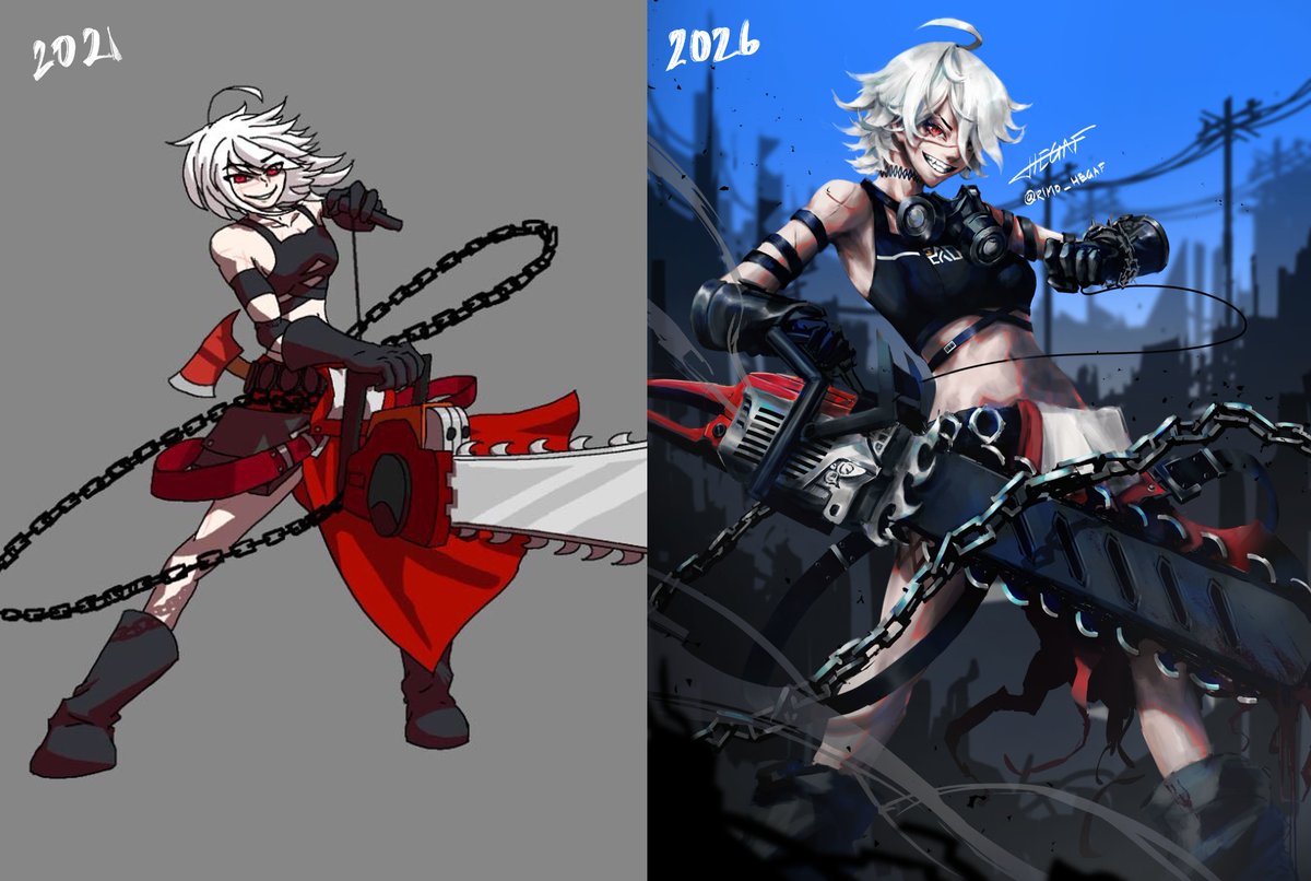RIMO_HEGAF's tweet photo. Drew this back in June, Redrawing fanart from 2021 (5 years ago 😱)
Jackie from Eternal Return

I tried to keep the same pose and skins :] https://t.co/mWlnouFxOB
