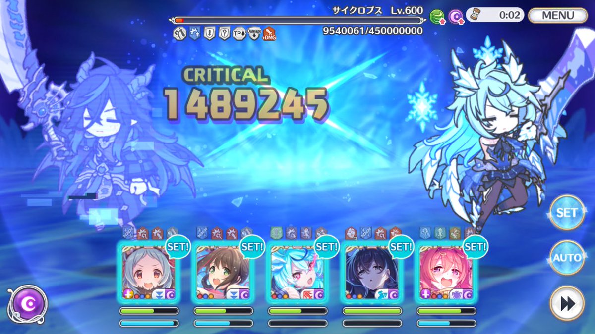 tekito_so's tweet photo. 討魔戦線サイクロプスEXを倒せないハロツム難民のみんな〜
ハロミヤ以外コネクト15にして装備も半端だった所を意地で最高値にして戻って来たら使えなくても討伐できたよ〜
（ミヤコは6、ワカナはフレンドレンタル）

得たものよりも失ったものが多すぎる https://t.co/BZFIWsQZue