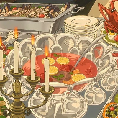 saltineshop's tweet photo. @mimimi_sticker A food spread from the Studio Ghibli film When Marnie Was There https://t.co/0tvTb6TCNC