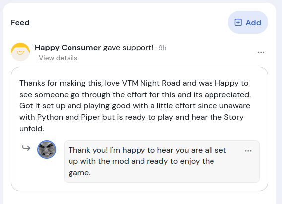 elbrad0's tweet photo. Someone just sent a donation on Ko-fi for my local AI voice narrator mod for Vampire: The Masquerade - Night Road 🧛 Fully offline, consistent character voices, super immersive for the text game.

Link to the full thread + download: 
https://t.co/W2nu5udfYS

#VampireTheMasquerade #LocalAI #Ollama #WorldOfDarkness #Mod #AI #KoFi