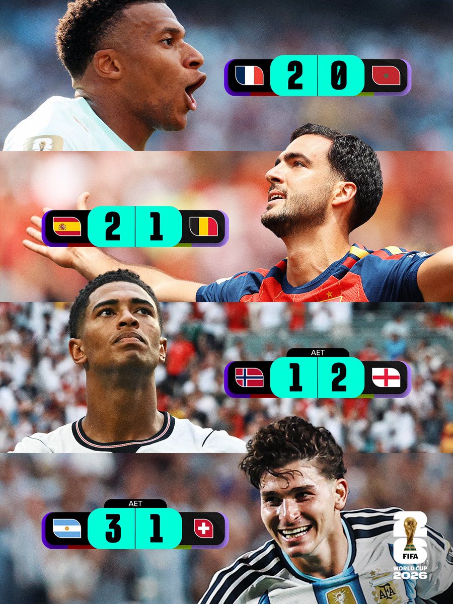 fifaworldcup_es's tweet photo. Unos Cuartos de Final para la historia. 📚

#CopaMundialFIFA https://t.co/v2up4KKA8Q
