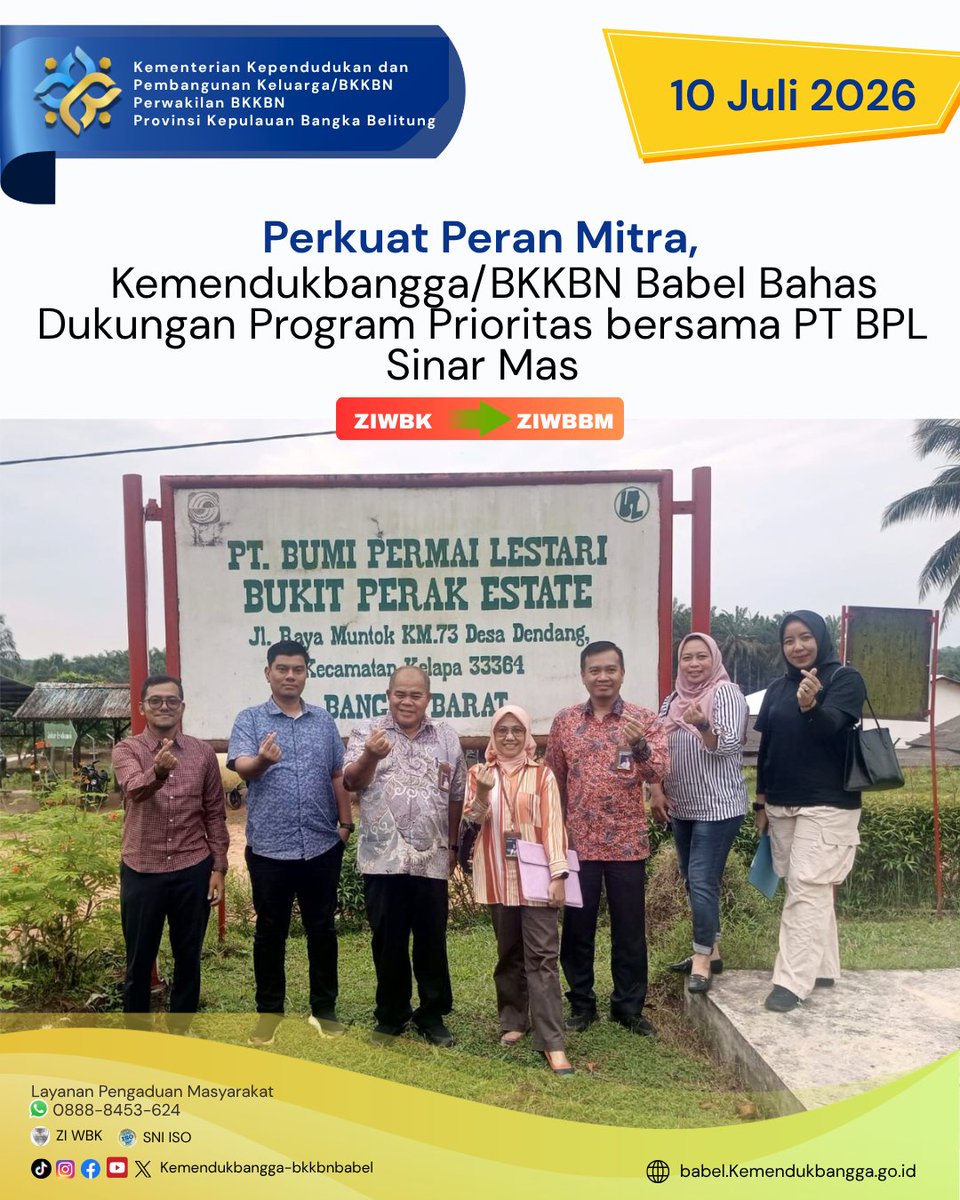 BabelBkkbn's tweet photo. Perkuat kolaborasi lintas sektor, Kepala Perwakilan Kemendukbangga/BKKBN Prov. Kep. Bangka Belitung beraudiensi dengan PT BPL Sinar Mas (10/7) guna mendukung Program Bangga Kencana dan percepatan penurunan stunting melalui sinergi dunia usaha. https://t.co/BjQ43BhLs9
