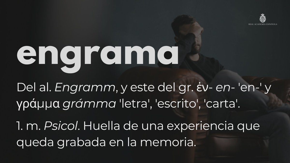 RAEinforma's tweet photo. #PalabraDelDía | engrama

En relación con el origen de esta palabra, el elemento compositivo «-grama» (https://t.co/WQfHLkq6He), que significa ‘escrito’ o ‘gráfico’, aparece en voces como «audiograma», «cardiograma» o «cronograma». https://t.co/S2rWKoiDgB