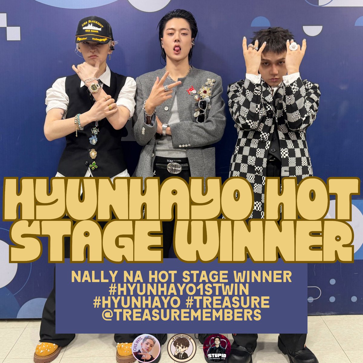 YOSHI_VT's tweet photo. [📢] Hashtag Party

IT'S OFFICIAL😭🏆

HYUNHAYO GOT THEIR FIRST HOT STAGE WIN!!

A huge thank you to every TEUME who voted and supported the poll! Let's celebrate this milestone together and make some noise!😎

LET'S TREND THIS! 

NALLY NA HOT STAGE  WINNER
#HYUNHAYO1stWIN
#HYUNHAYO #TREASURE 
@treasuremembers