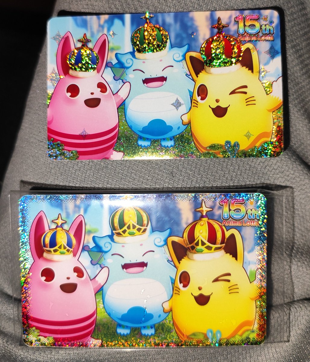 RyuuMey's tweet photo. カードコネクトでアニマ15周年カード印刷してきた
王冠がキラキラ輝くオリジナルホロ加工と端ホロ加工で2枚刷ってきた https://t.co/JnlBl34tox