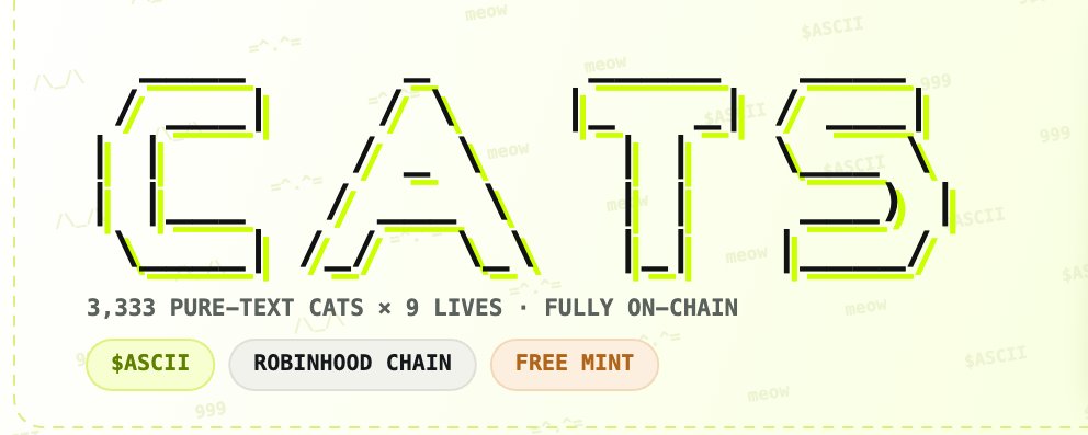 V4LKOR's tweet photo. 🐱 3333 ASCII Cat NFTs 100% on-chain, free mint, no whitelist 9 lives per cat 
• burn to reroll traits 
• earn $ASCII daily 
• revive from ghost mode
1 mint/IP 👀 https://t.co/nlTiVBpBi7
@ASCIIcats_ 
@ChampLottery https://t.co/RpYBqvMDbl