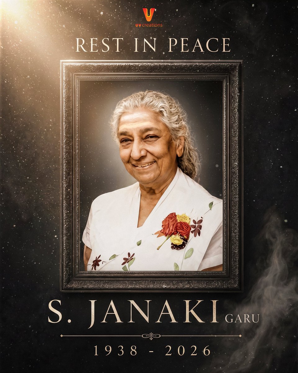 UV_Creations's tweet photo. The voice that touched millions of hearts may have fallen silent, but your timeless melodies will continue to echo in our hearts for generations to come.

Rest in peace, #SJanaki Garu 🙏 https://t.co/5atFA0CwyG