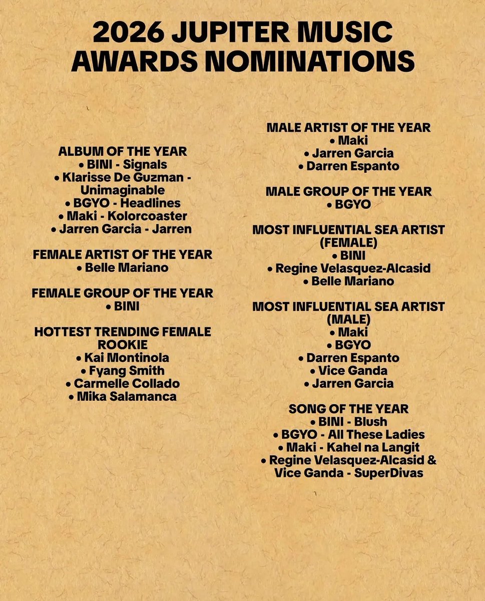 donbellejournal's tweet photo. Belle Mariano is nominated in 2 categories at the 2026 Jupiter Music Awards

Female Artist of The Year
Most Influential Sea Artist (Female)

https://t.co/QSQRPgSJnH

#BelleMariano https://t.co/KINvW5O8rv