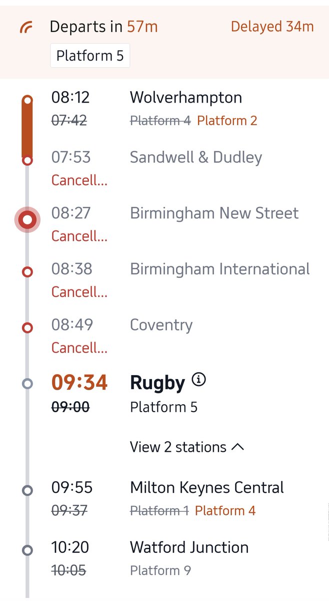 Hellavator15's tweet photo. @AvantiWestCoast is this train cancelled or just skipping stations to Rugby? I am having all the bad luck with transport this weekend 😭 https://t.co/otCK7sRCJN