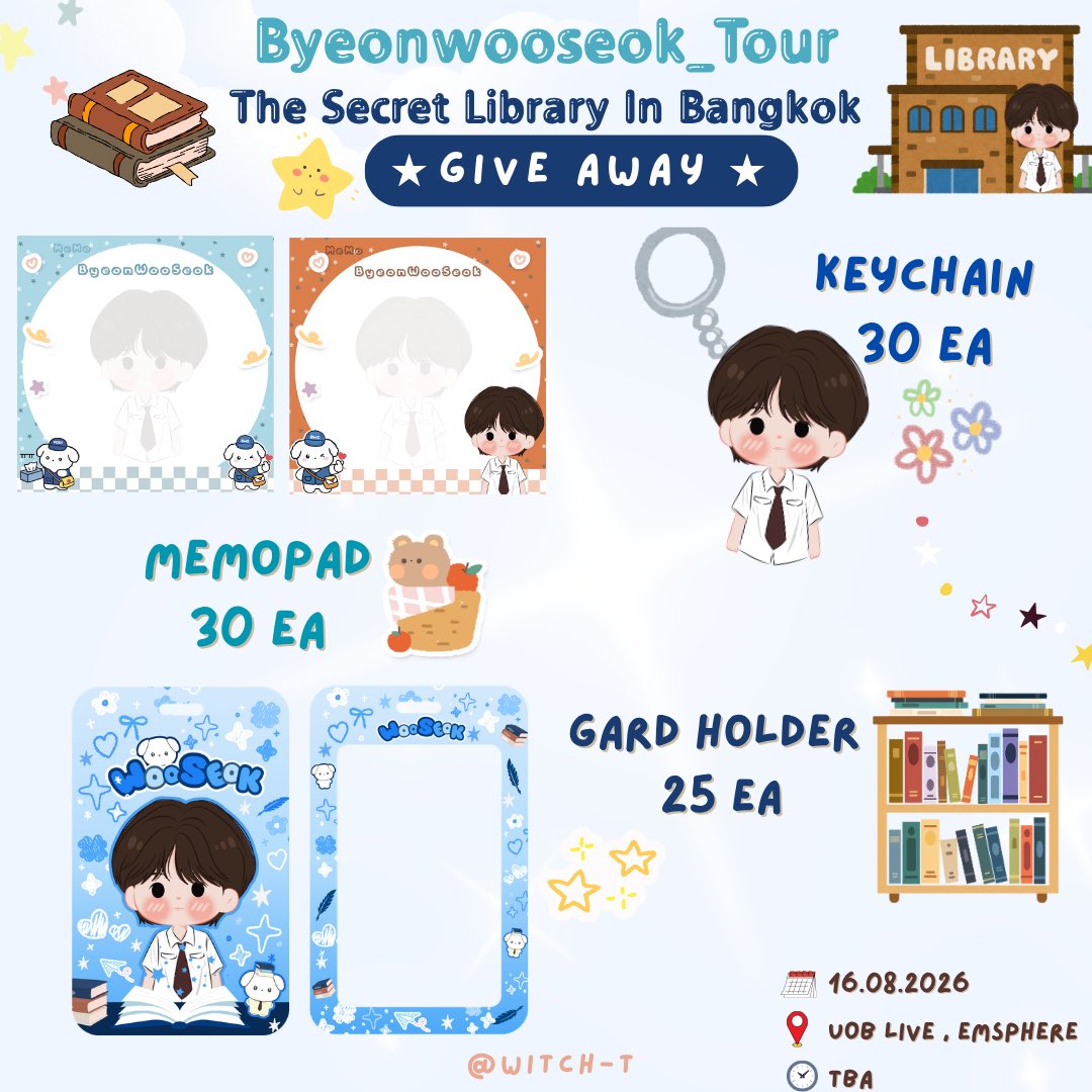 WitchktK's tweet photo. ★•: *'  ᴘʟᴇᴀꜱᴇ ʀᴛ 🙇🏻‍♀️`*: •☆  •
ɢɪᴠᴇ ᴀᴡᴀʏ
ʙʏᴇᴏɴᴡᴏᴏꜱᴇᴏᴋ ❤︎
📍ʟᴏᴄᴀᴛɪᴏɴ ᴜᴏʙ ʟɪᴠᴇ ᴇᴍꜱᴘʜᴇʀᴇ
🗓️ᴅᴀᴛᴇ : 𝟣𝟨/𝟢𝟪/𝟨𝟫
⏱️ᴛɪᴍᴇ : ᴛʙᴡ 
อย่าลืมมารับมาแลกกันได้นะคะ 
#อูเชทงgiveaway #BYEONWOOSEOK_TOUR_in_BANGKOK
#TheSecretLibrary_in_Bangkok https://t.co/WK0pAgkaHb