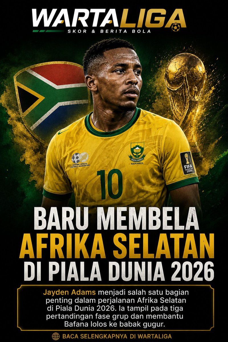 WartaLiga_'s tweet photo. Wartaliga turut berduka cita atas pemain gelandang Afrika Selatan, #jaydenAdams yang beberapa hari mengikuti Piala Dunia 2026. #AfrikaSelatan #WartaligaIndonesia #Infoberitahariini #BeritaDunia https://t.co/aew8pVR6Nj