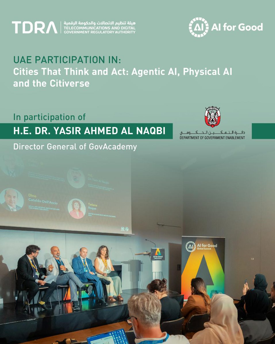 tdrauae's tweet photo. Highlights of the UAE Delegation’s Participation at AI For Good 2026
#AI #ResponsibleAI #DigitalTransformation #WSIS https://t.co/Tuhc3lBf0U