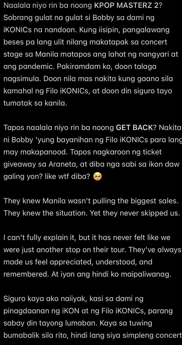 gdragonsenpai's tweet photo. I don't know if it's just me, but there's really something different about the bond between iKON and Filo iKONICs.

One week later, and I'm still here with so many unsaid thoughts and feelings. 🥹🫶🏻❤️

iKON in MNL 2027 let's go!!!

#iKONinMANILA2026
#iKON_FOUREVER_TOUR_MNL https://t.co/bd70ZSaKum