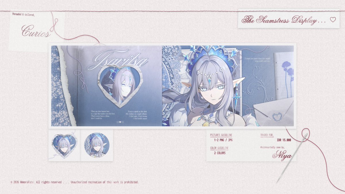 AmoraFate's tweet photo. 🪡 . . any act of appreciation is deeply valued!

greetings, lovely folks. 💗 the two seamstress are back with 2 lovely catalogues to be added to their heartfelt collection!🦭🫧 

mind helping us review them both? thank you! <3

#bealanja https://t.co/1S8odEKaws