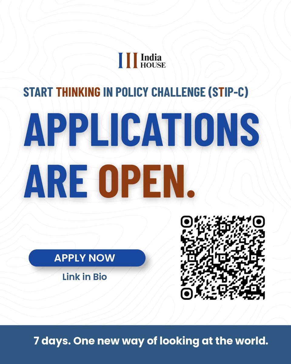6amiji's tweet photo. All policy enthusiasts, do check out 
@indiahouse_org 's Policy Challenge. It's free, online, open to all. 
Peers from top unis. Certificate on completion. 
Apply ASAP. Closes EoD

https://t.co/hDHKoXIINX https://t.co/54tHBe9OYy