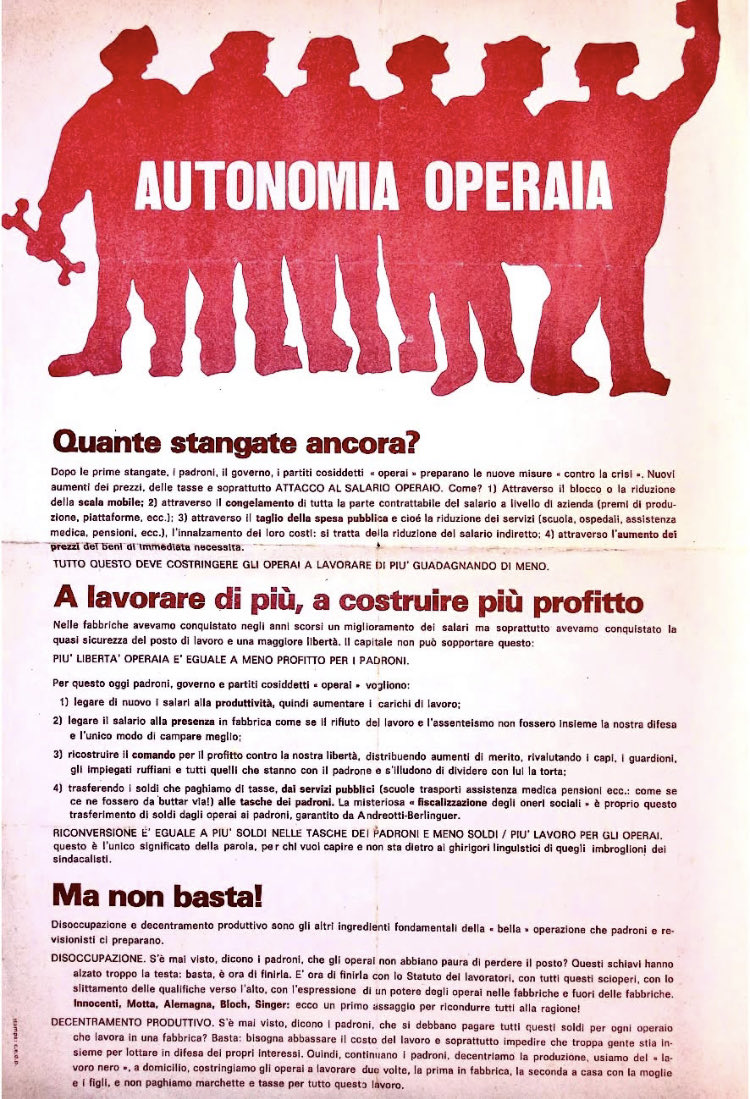 claudio_vergni's tweet photo. Contro il sindacalismo collaborazionista ricostruire l’Autonomia Operaia.
#AutonomiaOperaia https://t.co/yr5Uh2ihog