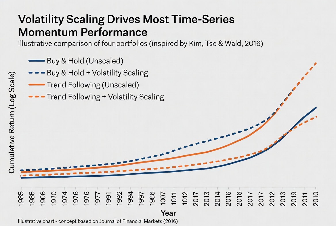 QuantSanchez's tweet photo. Did trend work, or did its sizing work?👀

A strategy that combines a direction signal with volatility targeting can deliver a strong Sharpe ratio.

But which part actually deserves the credit? If you never separate the signal from the sizing, it’s easy to spend years improving the wrong component. 

A major replication study showed that the celebrated alpha of time-series momentum was largely driven by volatility scaling.  

Without the scaling, unscaled trend produced cumulative returns and alphas that were statistically similar to buy-and-hold across most futures sectors. 

This doesn’t make trend useless — it simply changes the experiment. To properly answer the question, test these four portfolios side by side:

Buy-and-hold (unscaled) 
Scaled buy-and-hold 
Unscaled trend 
Scaled trend 

Only then can you see whether the edge comes from the direction signal, the risk allocation, or their interaction. 

Test it for yourself, the paper is behind a paywall, but the logic still stands.

Paper: https://t.co/XFIIYzXlh9