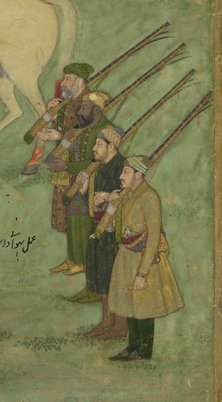 lbnBattuta's tweet photo. As the Mughal Empire adopted muskets in the 16th–17th centuries, it continued to paint in the same miniature style perfected centuries earlier.

This blend created some striking pieces. 

You have emperors with halos hunting with muskets, nobles in silk robes carrying firearms. https://t.co/WX0gLgPDLN