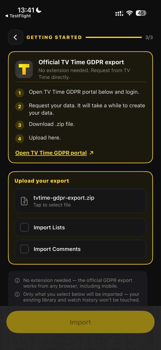 WatchMarkapp's tweet photo. 🚀 A new Watchmark update is here!

Here's what's new:

💬 TV Time Comments Import
You can now bring your TV Time comments into Watchmark!
 (If you updated before this fix, simply go to Settings → Import Comments to import them.)
⭐ Quick Review Popup
Leave a rating and review faster than ever without interrupting your browsing.
🛠️ Performance & Stability
We've fixed several bugs and made Watchmark smoother and more stable.

Coming soon... 👀
🎭 Character images for the cast

😂 GIFs in comments
📅 Home screen widgets for your upcoming tracked shows & movies

❤️ Our TestFlight beta reached its limit... so we increased it!

More TV lovers can now join Watchmark and help shape the future of the app.

📲 Already on TestFlight? Don't forget to update to the latest version.

Want to join the beta?
https://t.co/oUxIF0UebE