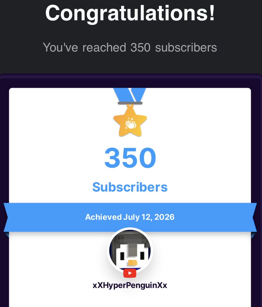 HyperPenguinYT's tweet photo. thank you so much for 350 subscribers the journey here has been amazing and hope to see it grow even more once again thank you for all the support over the years https://t.co/Ld3us0VRWd
