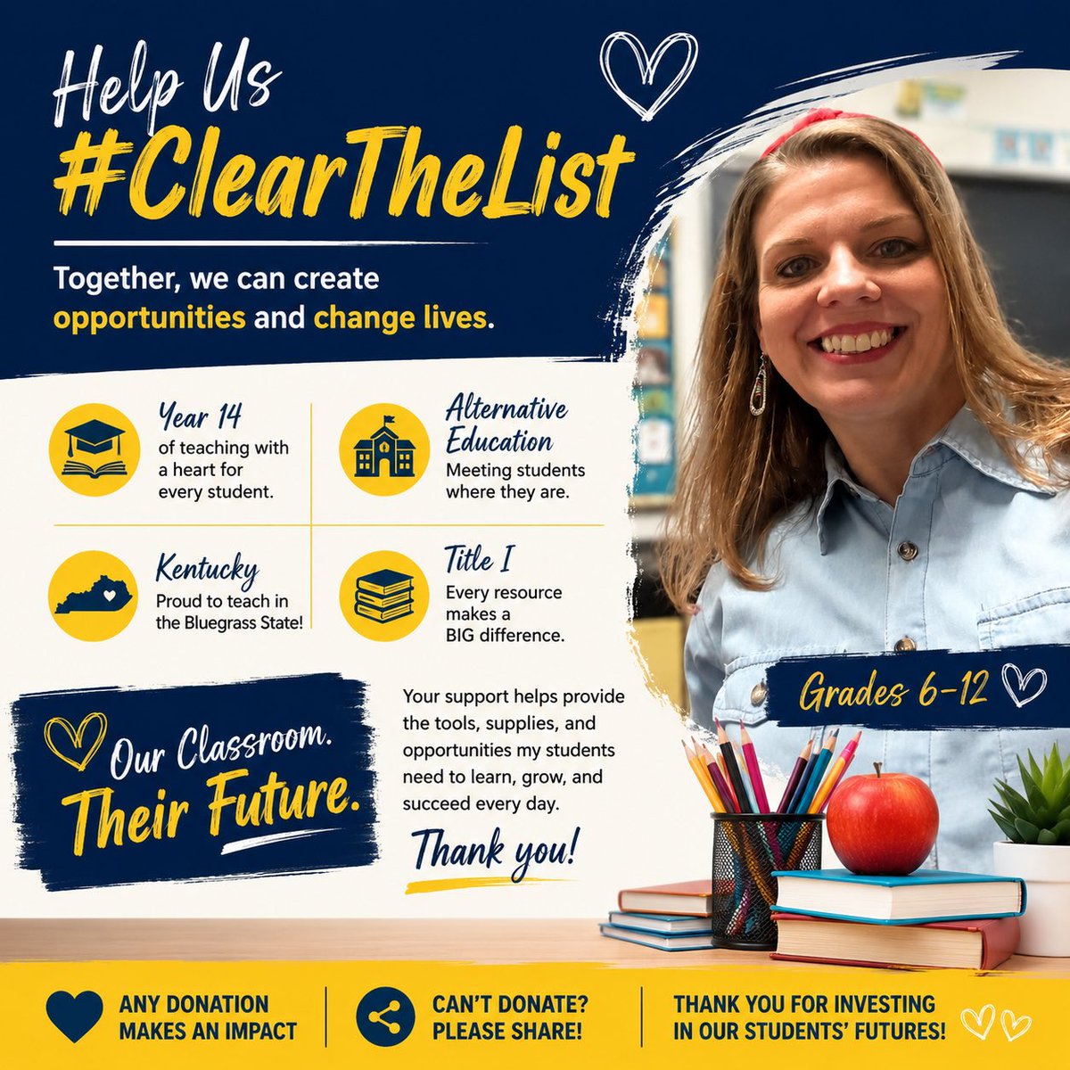 MrsDaniSmithEDU's tweet photo. @dbrenee As I prepare for a new year at a Title I Alternative School in Kentucky, let’s fill our classroom with the basics.🫶

📝Supplies 📚Books 🌟Incentives
🪥Hygiene items

Every RP matters.
#ClearTheList 

https://t.co/QuK6k0CbIF

#BeAGoodHuman https://t.co/vlaqccOu4K