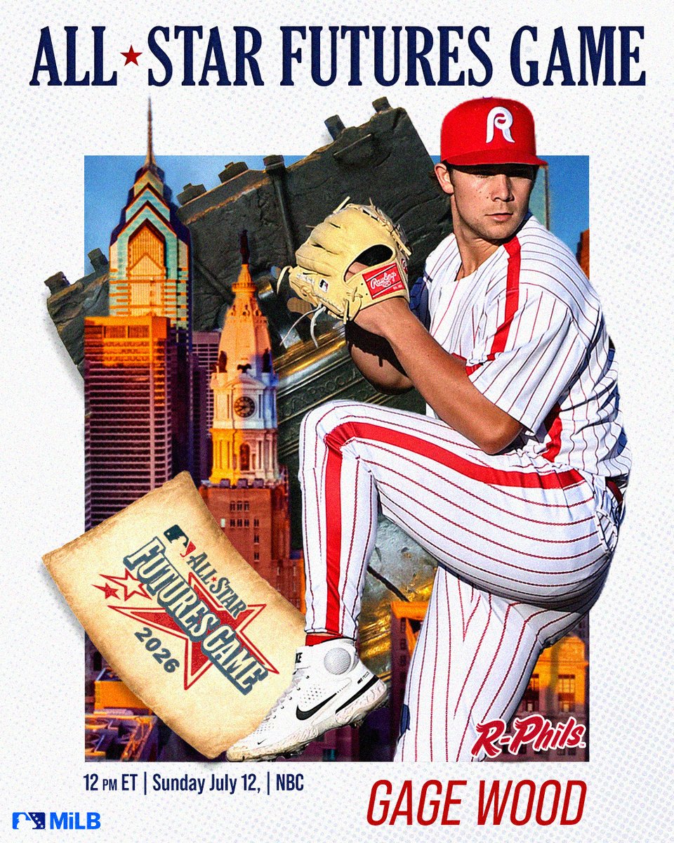 ReadingFightins's tweet photo. ⭐ It's Gameday for the 2026 All-Star Futures Game!
Watch Fightin Phils pitchers Gage Wood and Wen-Hui Pan represent Reading and the Phillies today at Citizens Bank Park.
📺 Noon on NBC
#Fightins #FuturesGame https://t.co/DhBeo6XUP8